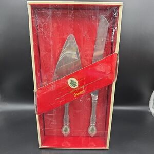 Wallace Spode 2 Piece Christmas Tree Dessert Cake & Knife Serving Set VTG NIB